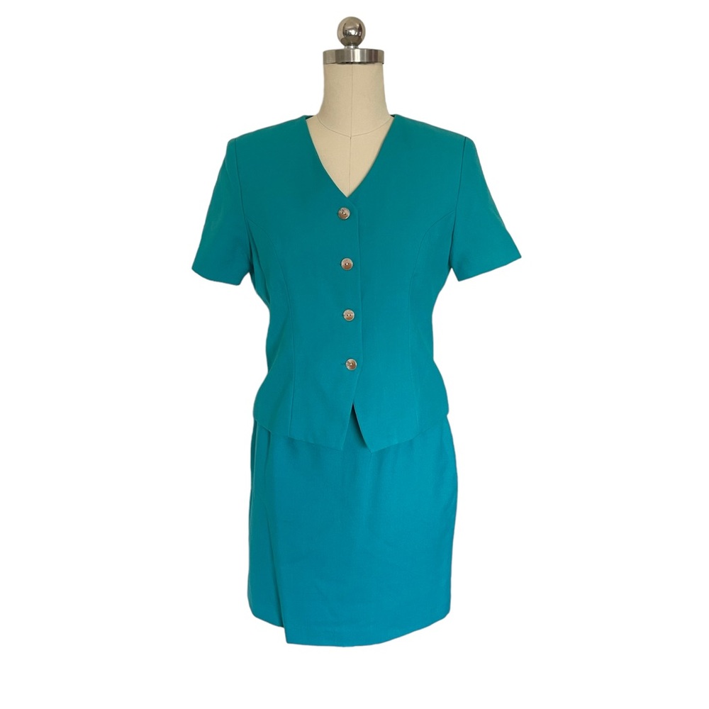 Vintage 80s Teal Skirt Suit Set